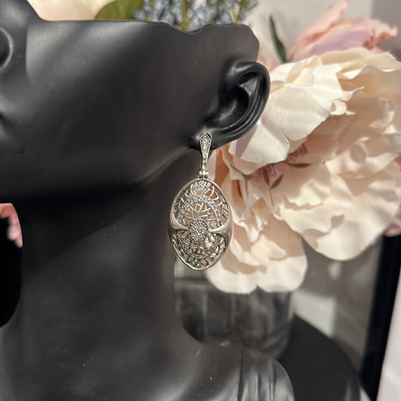 Vintage 925 Sterling Silver Cubic Zirconia 2pc Ring and Earrings Set - Picture 2 of 5